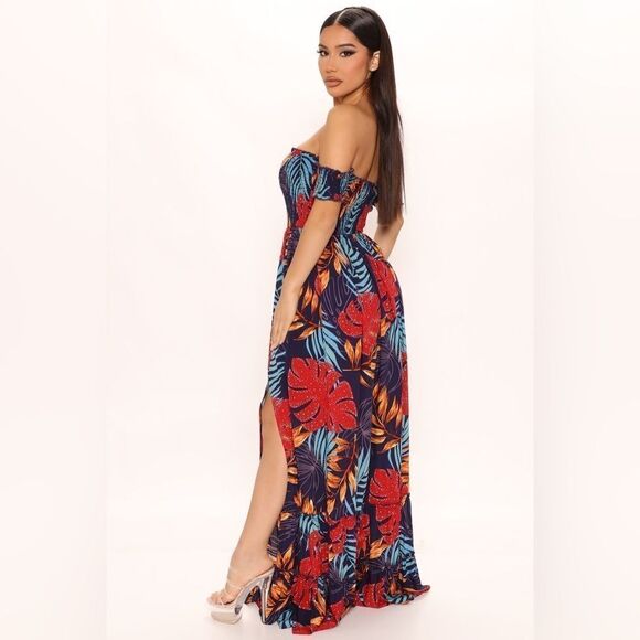 FASHION NOVA Laurel Off Shoulder Maxi Dress - Blue/combo - Picture 2 of 11